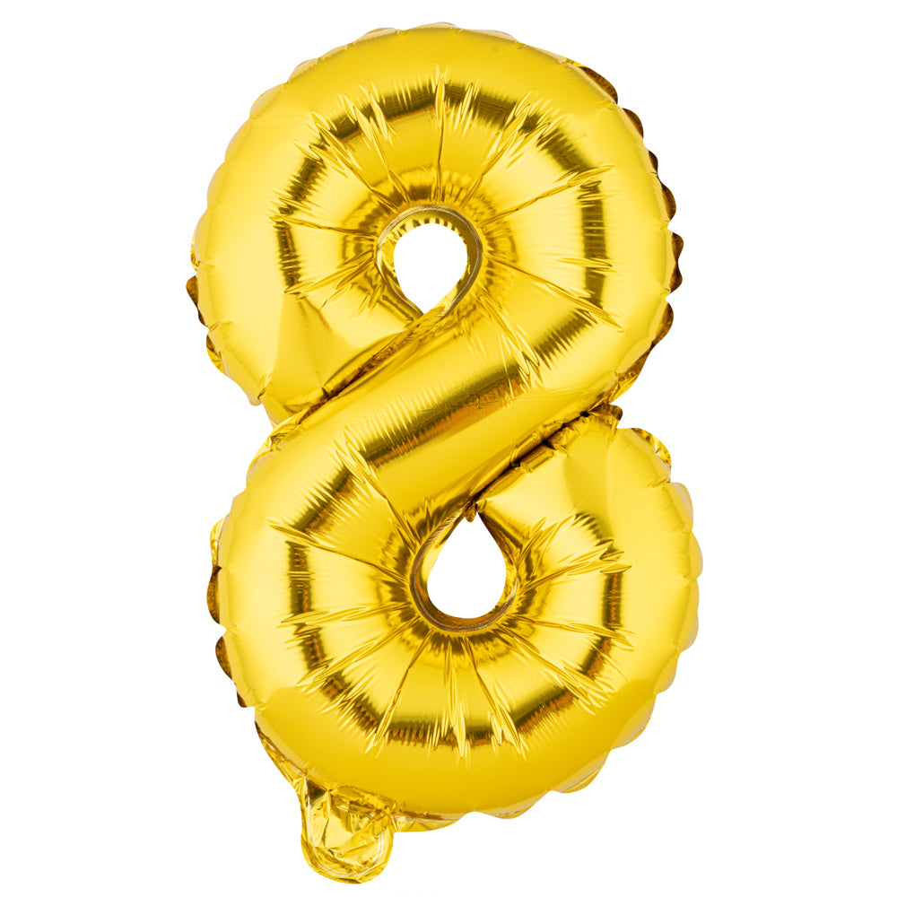 Balloonify Gold Mylar Number 8 Balloon - 16" - 1 count box