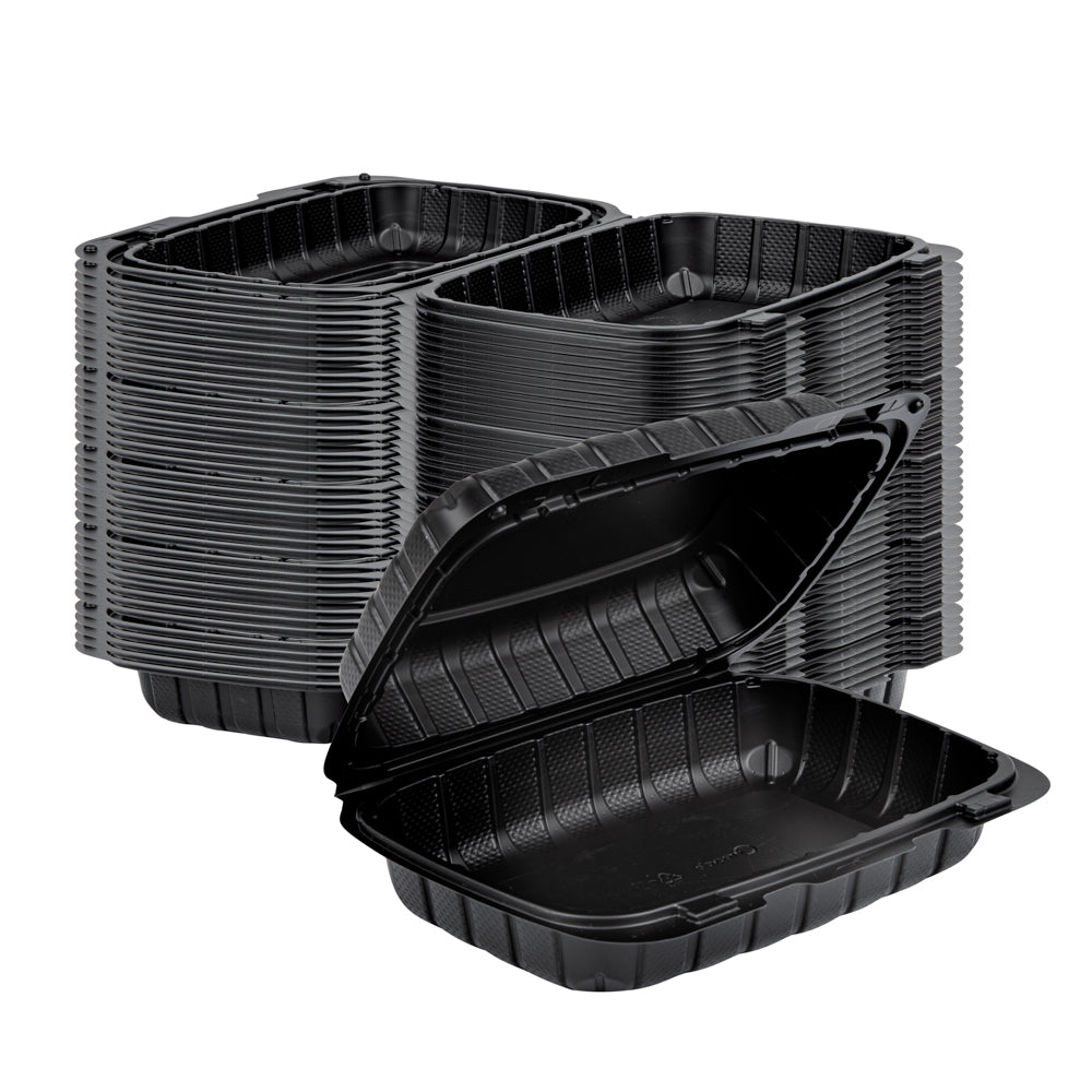 Thermo Tek 30 oz Black Mineral-Filled Plastic Clamshell Container - 9" x 6" x 3" - 100 count box