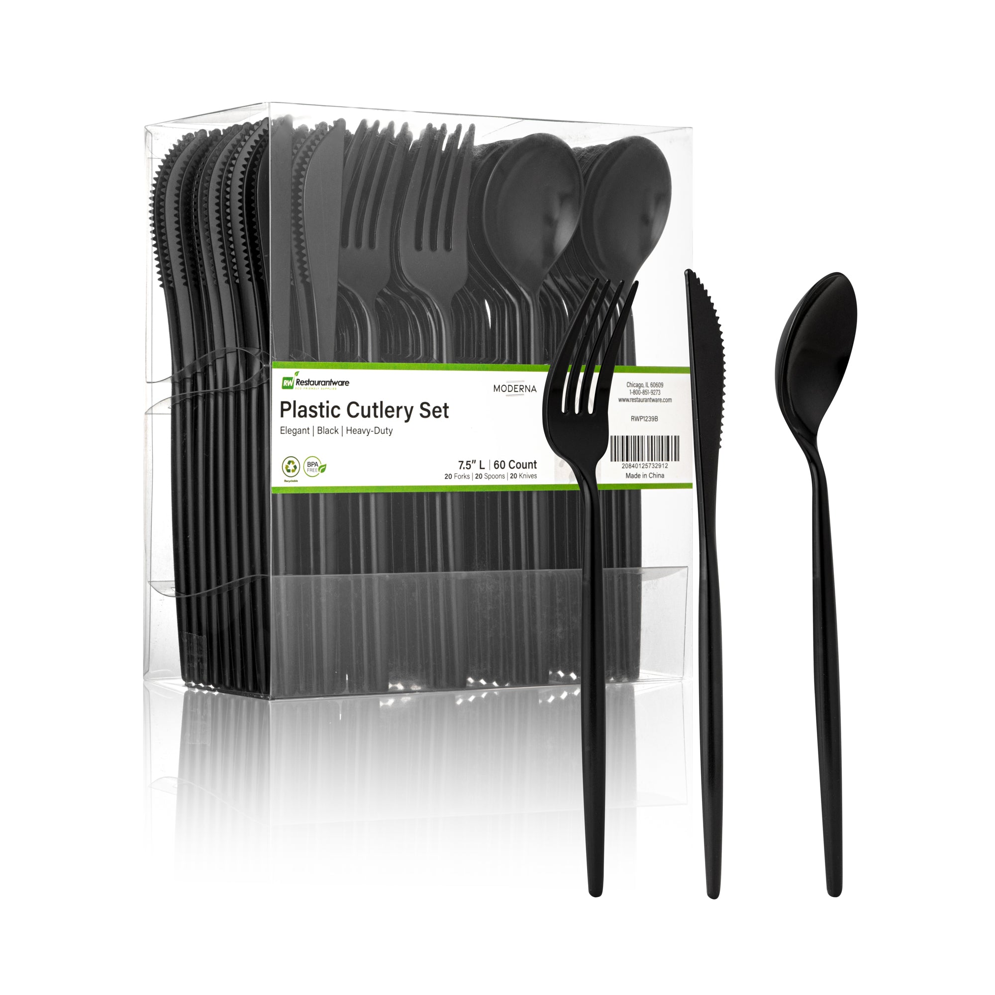 Moderna Black Plastic Cutlery Set - 7 1/2" - 60 count box