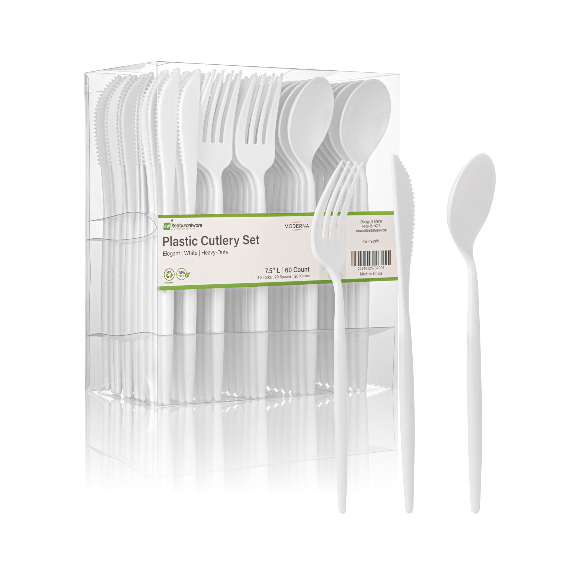 Moderna White Plastic Cutlery Set - 7 1/2" - 60 count box