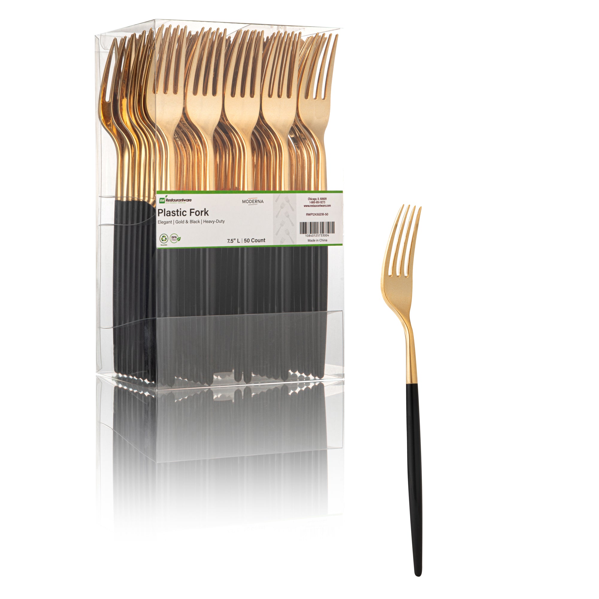 Moderna Gold Plastic Fork - with Black Handle - 7 1/2" - 500 count box