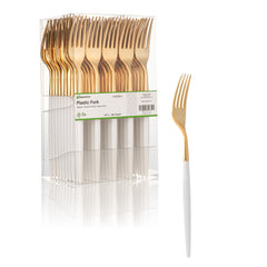 Moderna Gold Plastic Fork - with White Handle - 7 1/2