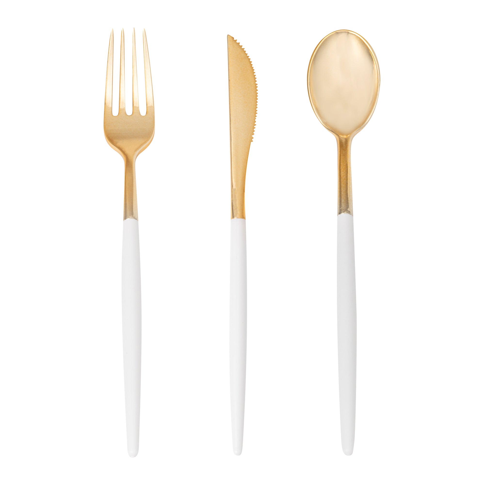 Moderna Gold Plastic Cutlery Set - with White Handle - 7 1/2" - 60 count box