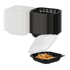 Thermo Tek 40 oz Black Plastic Clamshell Container - Microwavable - 9