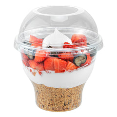 RW Base Round Clear Plastic Dome Lid - Fits Plastic Dessert Cup, with Hole - 3 3/4