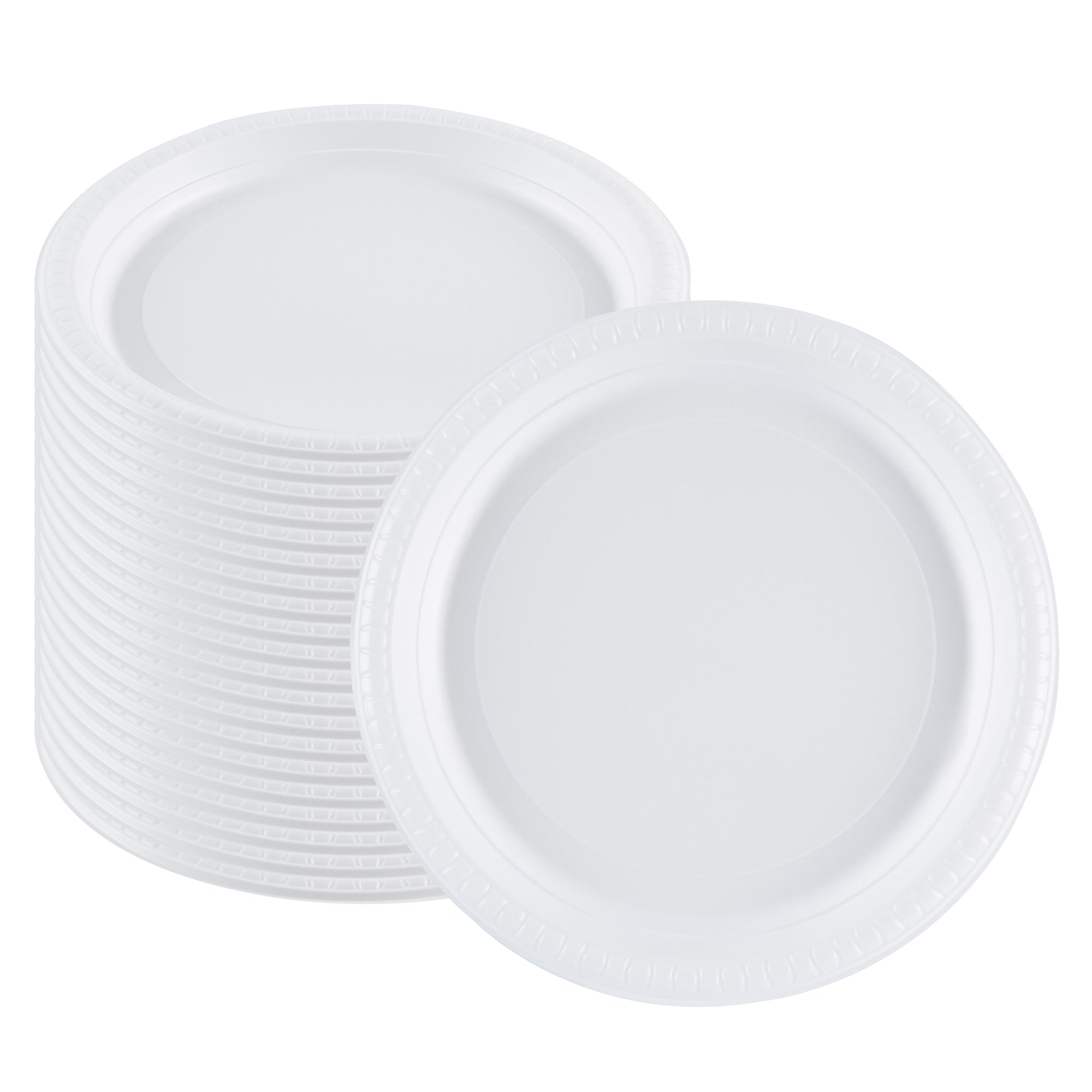 RW Base Round White Plastic Plate - Microwavable - 10 1/4" x 10 1/4" x 3/4" - 100 count box