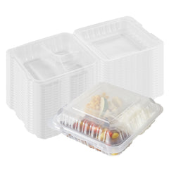 RW Base 47 oz Square Clear Plastic Clamshell Container - 3 Compartments, Microwavable - 9