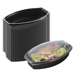 RW Base 28 oz Oval Black Plastic Food Container - with Clear Lid, Microwavable - 9 1/4