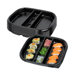 Bento Tek 51 oz Rectangle Black Plastic Bento Box - 5 Compartments - 12 1/4