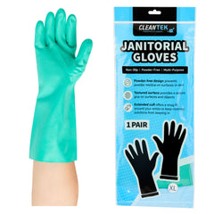 Clean Tek Professional Green Extra Large Nitrile Gloves - 15 mil, Flock Lining, Chemical-Resistant - 13