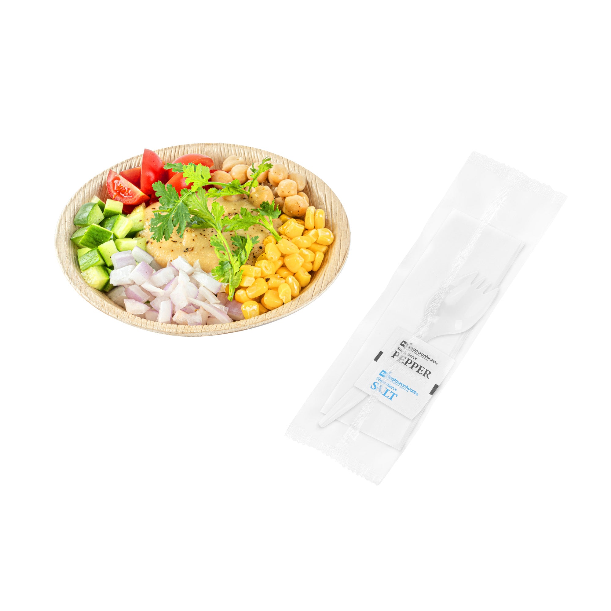 RW Base White Plastic Spork - with Napkin and Salt / Pepper Packets, Medium Weight, Wrapped - 5 1/4" - 500 count box