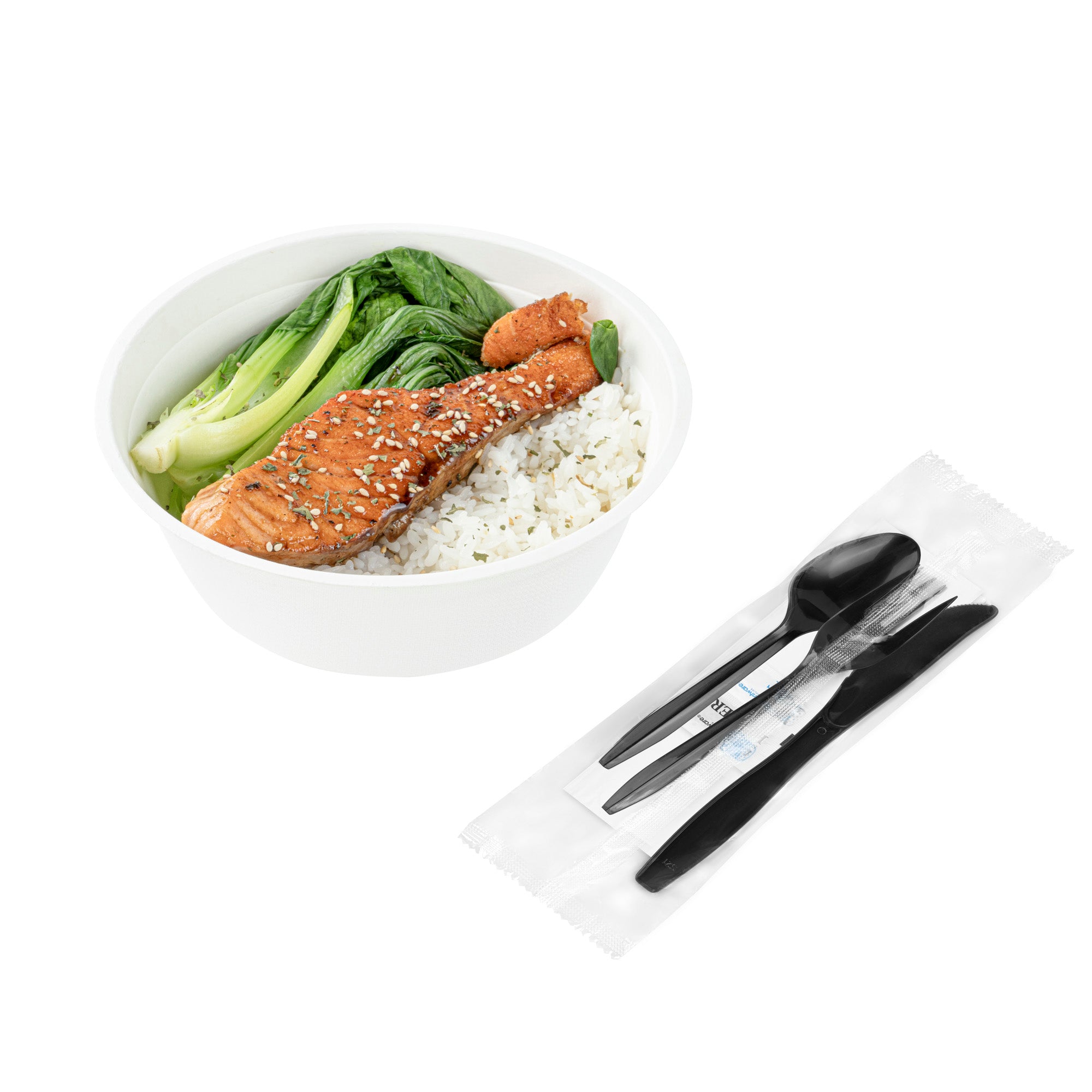 RW Base Black Plastic Cutlery Set - with Napkin and Salt / Pepper Packets, Medium Weight, Wrapped - 6 1/2" - 500 count box