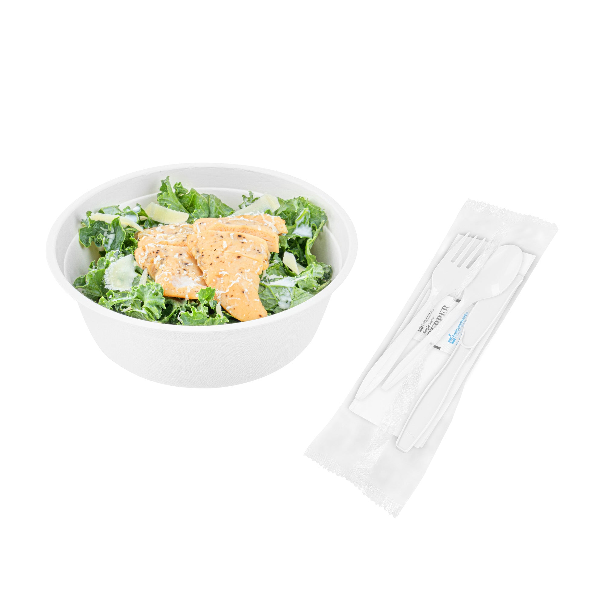 RW Base White Plastic Cutlery Set - with Napkin and Salt / Pepper Packets, Medium Weight, Wrapped - 6 1/2" - 500 count box