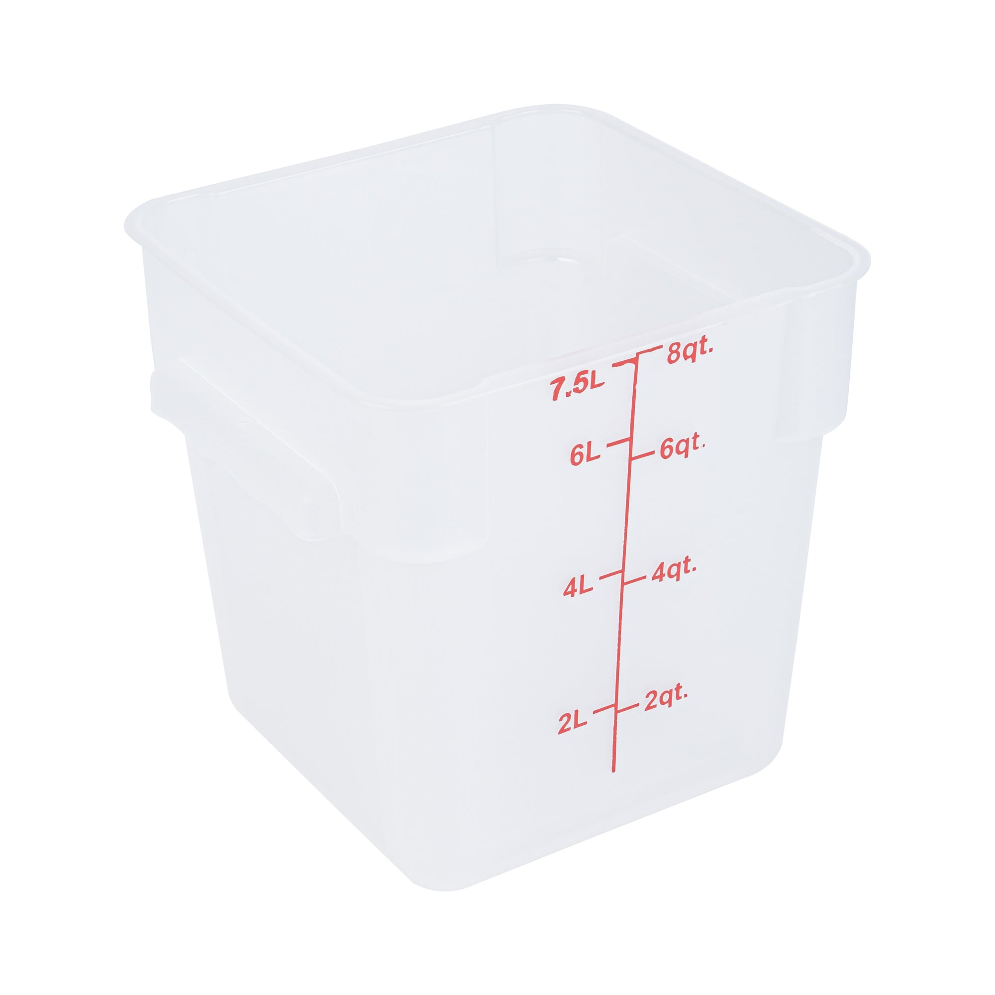 Met Lux 8 qt Square Translucent Plastic Food Storage Container - with Red Volume Markers - 8 3/4" x 8 3/4" x 8 1/2" - 10 count box