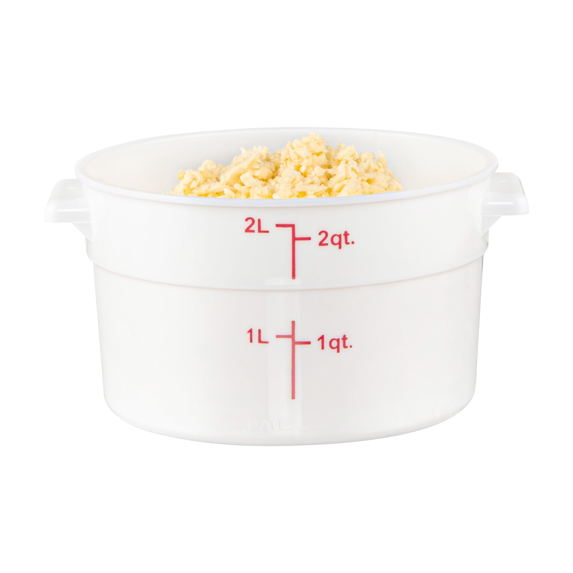 Met Lux 2 qt Round White Plastic Food Storage Container - with Red Volume Markers - 7 1/4" x 7 1/4" x 4 1/4" - 10 count box