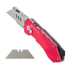 Handy Tek Red Folding Utility Knife - Quick Change, Lock Back, Heavy Duty - 6 3/4