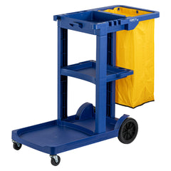 Clean Tek Professional Blue 3-Shelf Janitor Cart - 18 gal Bag - 44