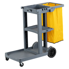 Clean Tek Professional Gray 3-Shelf Janitor Cart - 18 gal Bag - 44