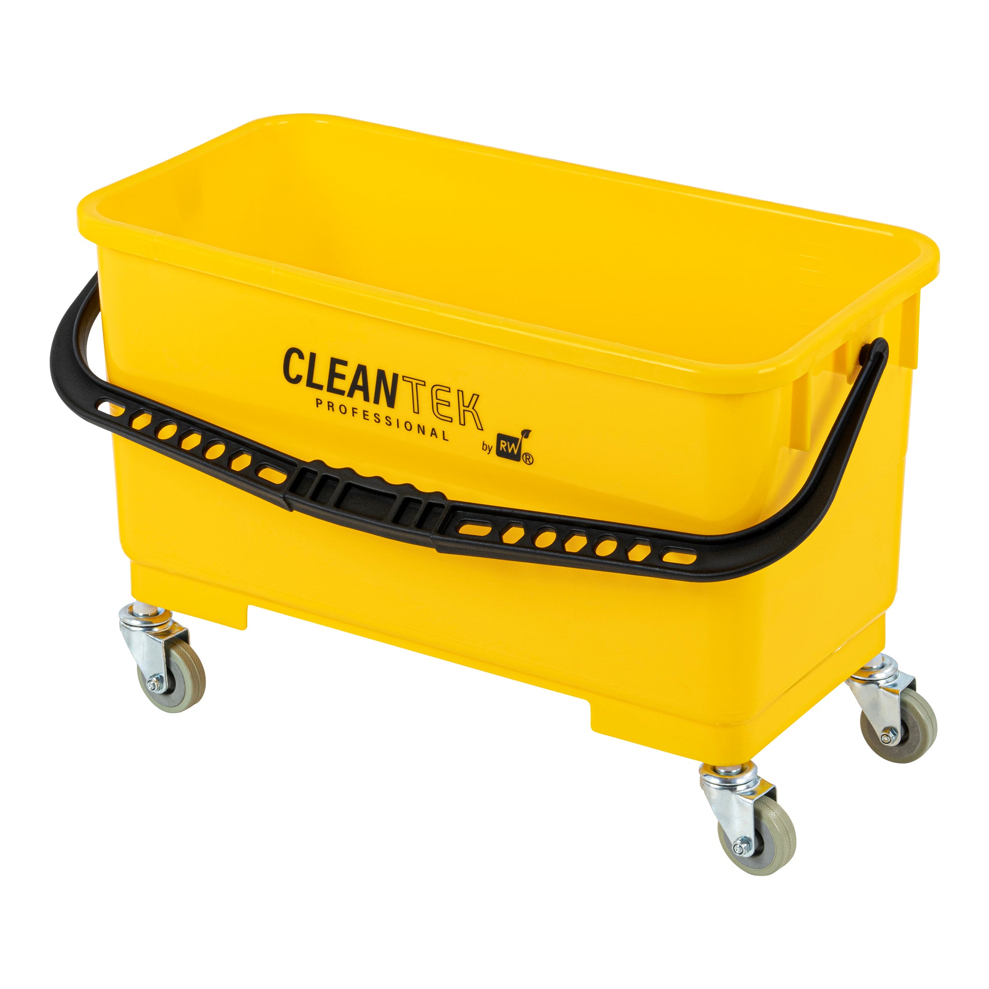 Clean Tek Professional 25 Qt Yellow Bucket - with Wheels, Sieve - 22" x 11 1/2" x 13 1/2" - 1 count box