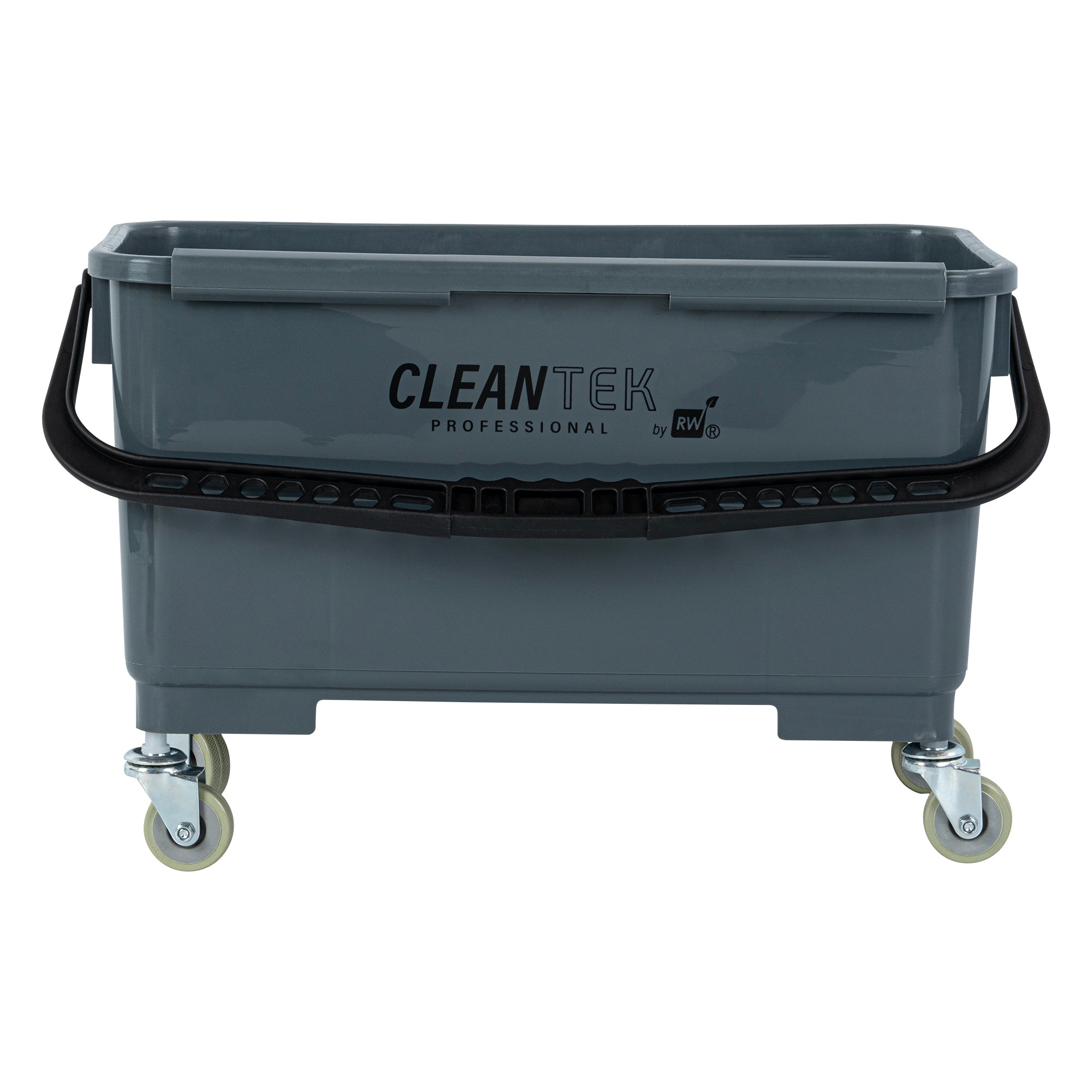 Clean Tek Professional 25 Qt Gray Bucket - with Wheels, U-Shaped Sieve - 22" x 11 1/2" x 13 1/2" - 1 count box