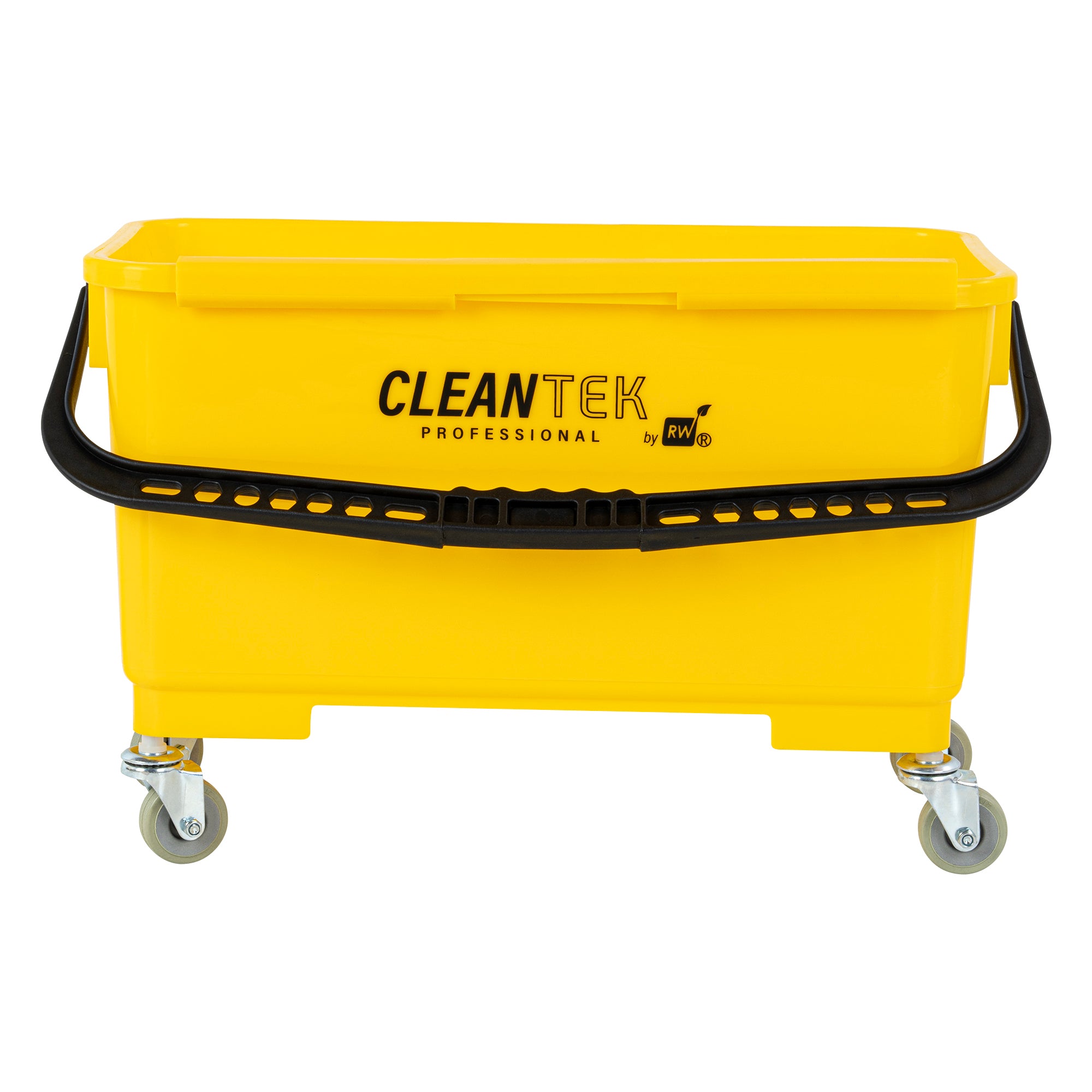 Clean Tek Professional 25 Qt Yellow Bucket - with Wheels, U-Shaped Sieve - 22" x 11 1/2" x 13 1/2" - 1 count box