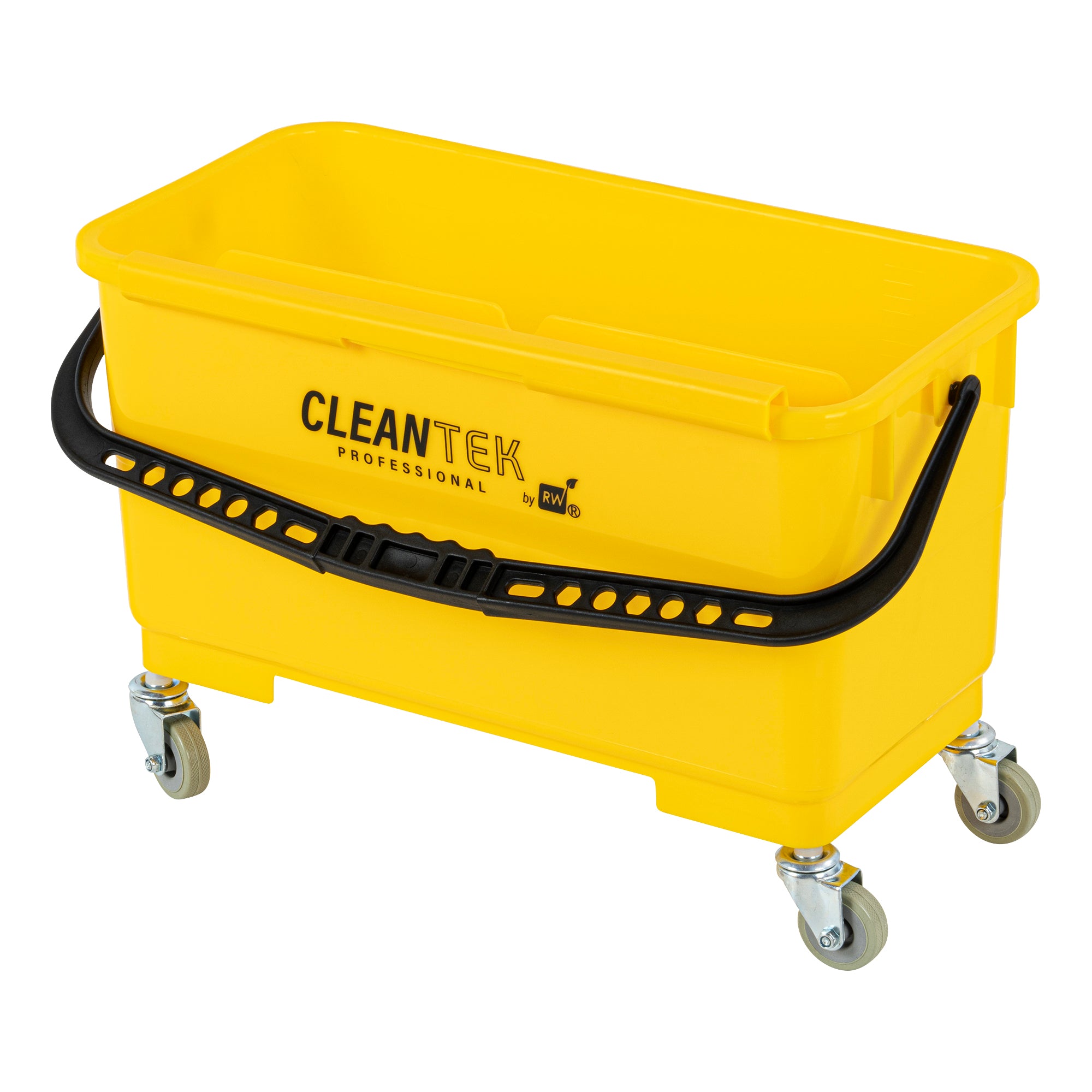 Clean Tek Professional 25 Qt Yellow Bucket - with Wheels, U-Shaped Sieve - 22" x 11 1/2" x 13 1/2" - 1 count box