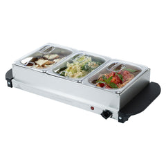 Kitchen Tek Stainless Steel Buffet Server and Food Warmer - 120V, with (3) 1.5 Qt Buffet Pans - 1 count box