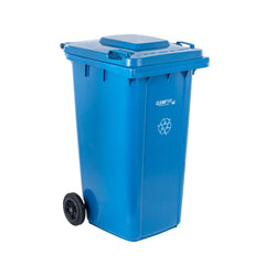 Clean Tek Professional 64 gal Rectangle Blue Plastic Wheeled Recycling Bin - with Lid - 28 1/2