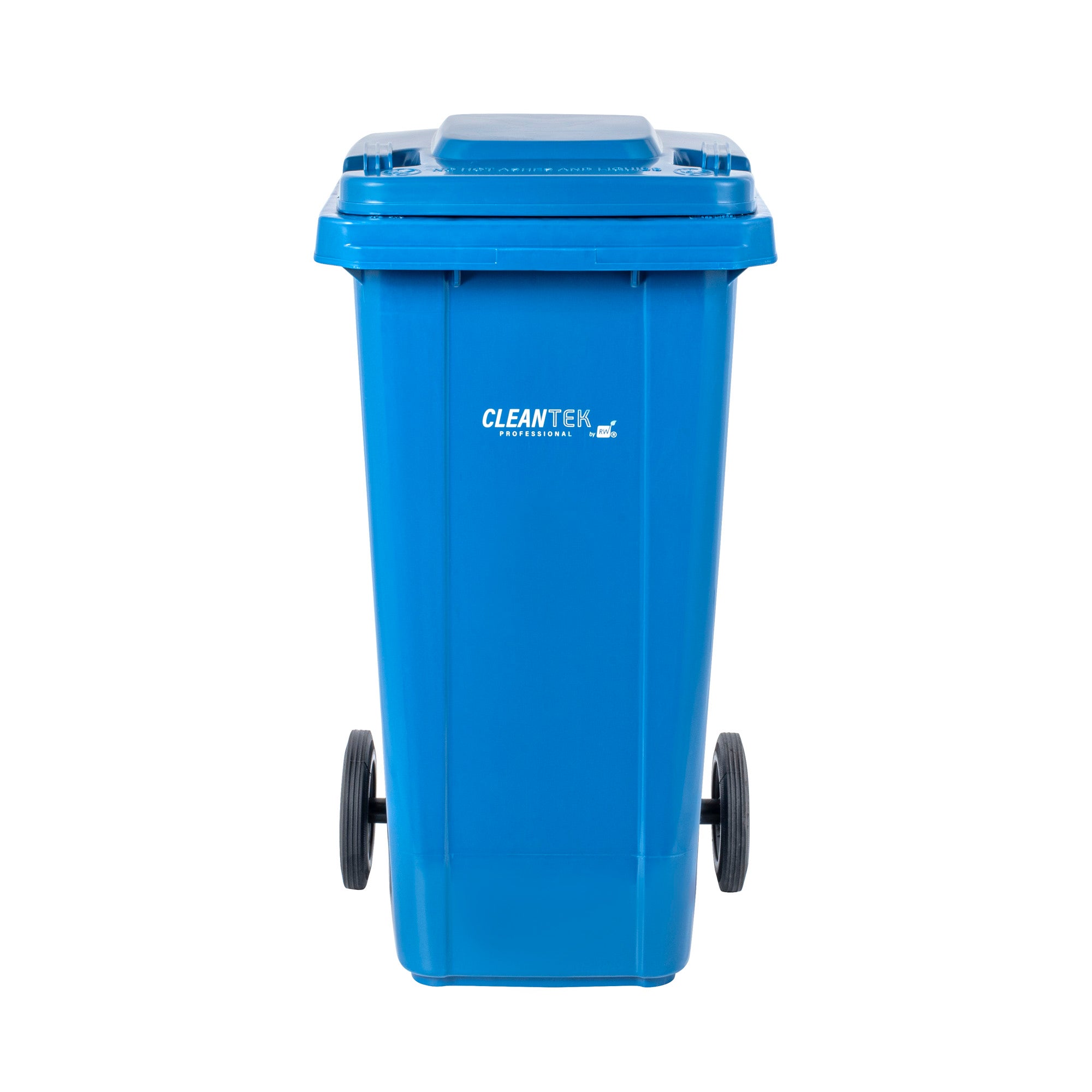 Clean Tek Professional 32 gal Rectangle Blue Plastic Wheeled Trash Can - with Lid - 22 1/2" x 19" x 37 1/2" - 1 count box