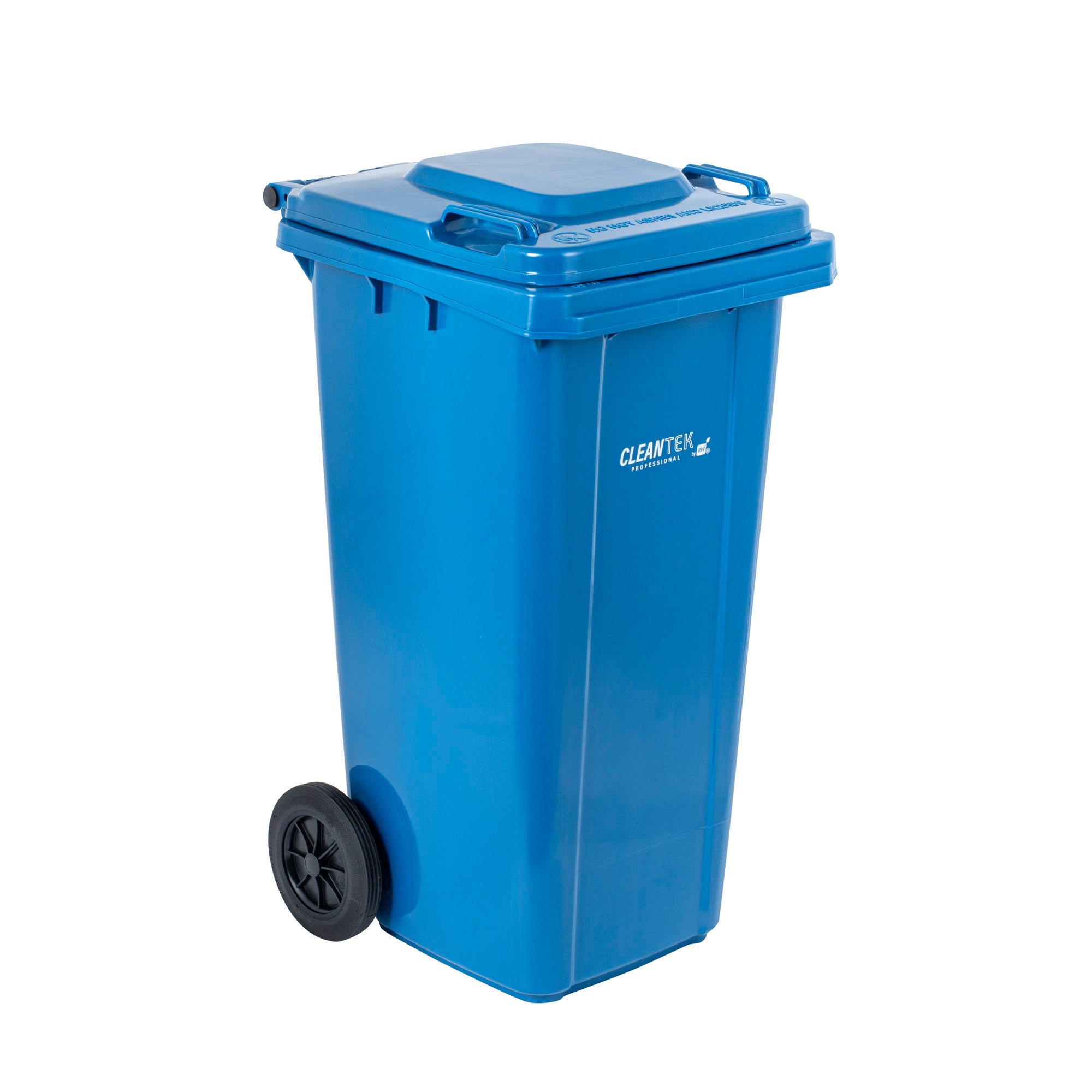 Clean Tek Professional 32 gal Rectangle Blue Plastic Wheeled Trash Can - with Lid - 22 1/2" x 19" x 37 1/2" - 1 count box