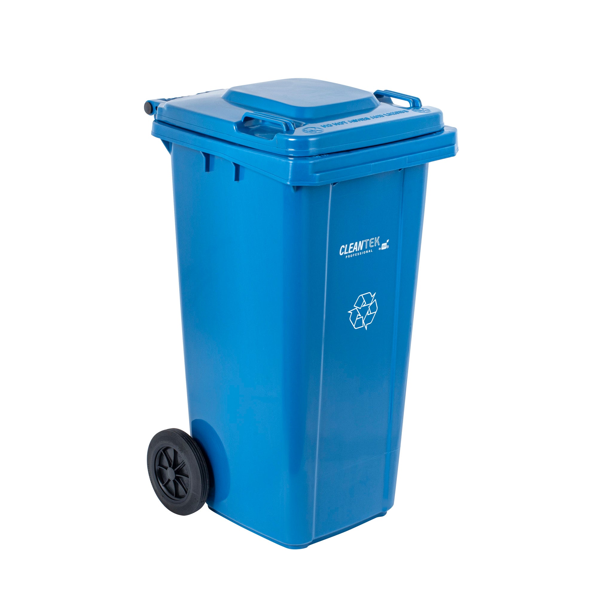 Clean Tek Professional 32 gal Rectangle Blue Plastic Wheeled Recycling Bin - with Lid - 22 1/2" x 19" x 37 1/2" - 1 count box